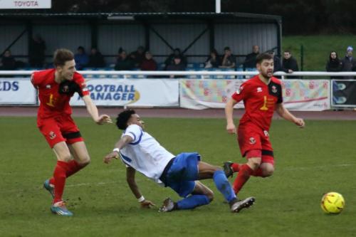 Enfields Dernell Wynter and Sudburys Tyler French (L) and Jack Wilkinson