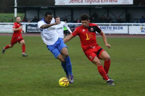 Ricky Gabriel tries to work the ball onto his left foot for a shot