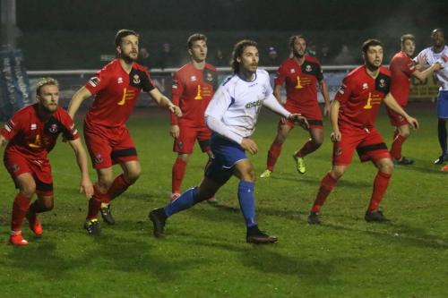 The Sudbury defence keeps a close watch on Harry Ottaway