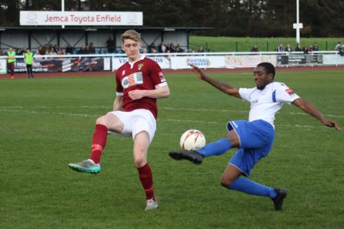 Bognors Chad Field (L) and Enfields Ricky Gabriel