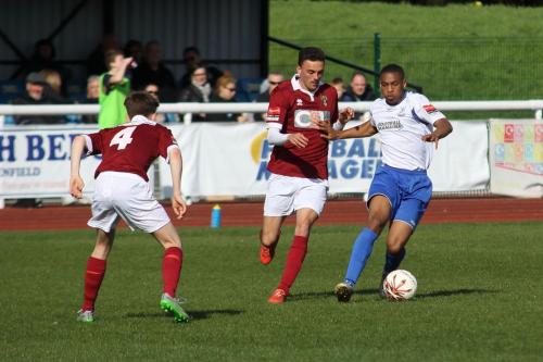 Bognors Doug Tuck (4) and James Muitt and Enfields Jonathan Muleba