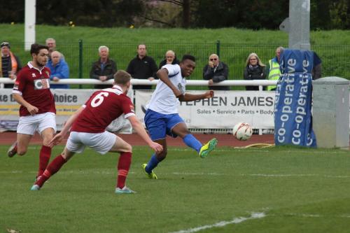 Karl Oliydie crosses from the left wing