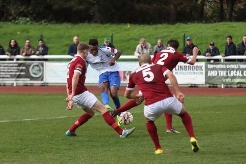 Karl Oliyide threads a shot through the Bognor defence for the games only goal