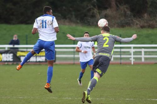 Enfields Karl Oliyide (L) and  Havants Ryan Woodford