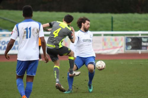 Havants Brian Stock (4) clears from Harry Ottaway