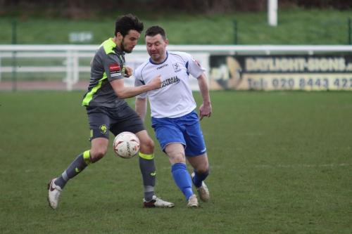 Havants Brian Stock (L) and Enfields Brad Quinton
