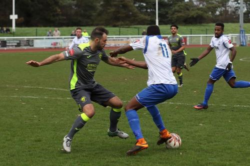 Havants Ed Harris (L) and Enfields Karl Oliyide
