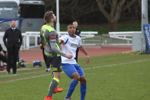 Havants Rory Williams (L) and Enfields Jonathan Muleba