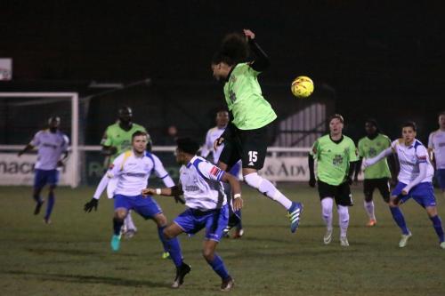Hendons Kezie Ibe (15) beats Dernell Wynter in the air