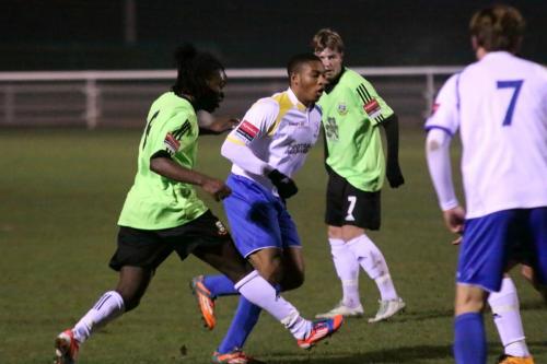 Hendons Laste Dombaxe (L) challenges Jonathan Muleba