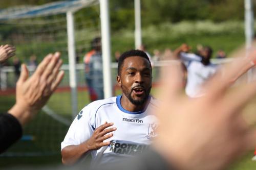 Bobby Devyne celebrates his goal with the Enfield fans374