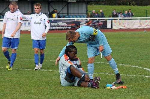 Enfield keeper Nathan McDonald (R) consoles his opposite number Ashlee Jones375