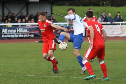 Enfields Mickey Parcell and Leistons Tom Bullard (L) and Jack Ainsley