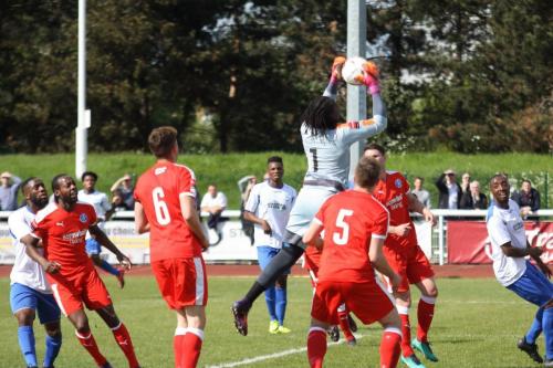 Leiston keeper Ashlee Jones collects a cross safely