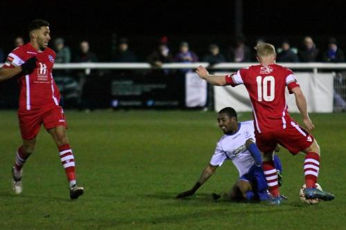 Enfields Ricky Gabriel challenges Luke Blewden (10)