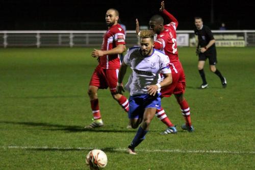 Enfields Tyler Campbell breaks clear of Damien Scannell and James Folkes (2)