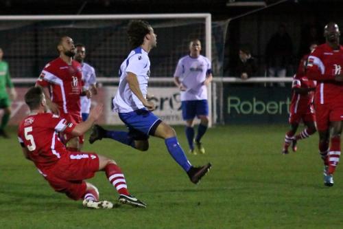 Tonbridges Sonny Miles (5) tackles Harry Ottaway