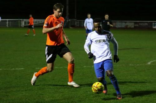 Billericays Adam Cunnington (L) and Enfields Bobby Devyne