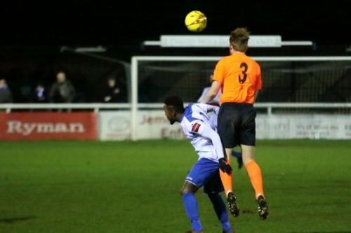 Billericays Danny Fitzsimons (3) heads clear from Bobby Devyne