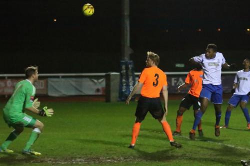 Billericays Danny Fitzsimons (3) watches as his deflection of Karl Oliyides header drops just over the bar