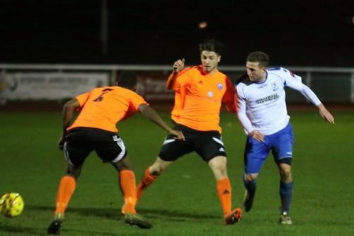 Enfields Billy Crook and Billericays Ibrahim Diallo (L) and Kreshnic Krasniqi