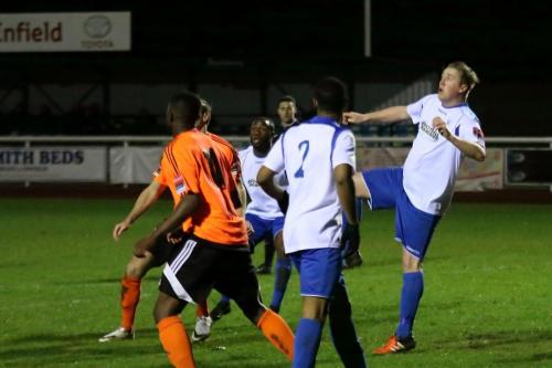 Enfields Mark Kirby (R), making his 300th appearance