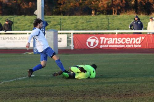 After saving from Tyler Campbell, Grays keeper Amadou Tangara    gets to the rebound ahead of Harry Ottaway