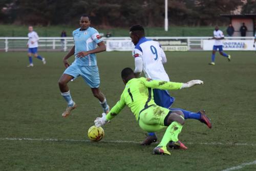 Bobby Devyne beats Grays keeper Amadou Tangara before scoring the first goal