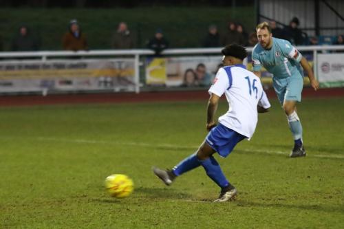 Dernell Wynters penalty is saved by Amadou Tangara