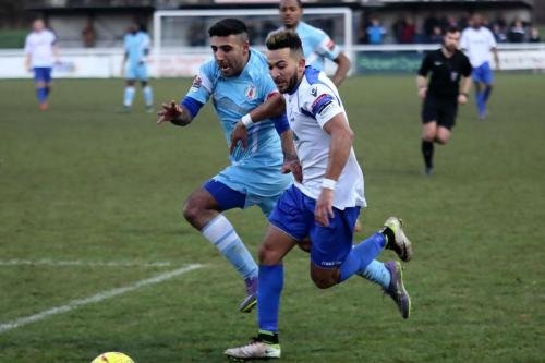 Grays Ryan Mahal (L) and Enfields Tyler Campbell