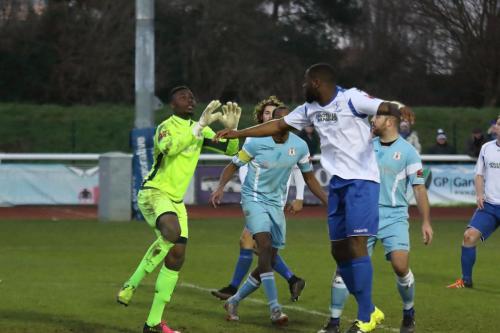 Grays keeper Amadou Tangara collects a cross