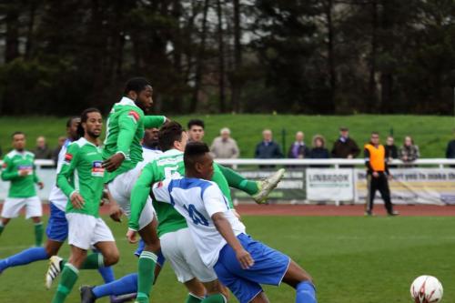 Enfields Karl Oliyide (R) gets on the end of a corner but shoots wide
