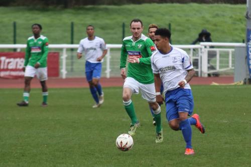 Enfields Nathan Livings (R) and Leatherheads Luke Moore