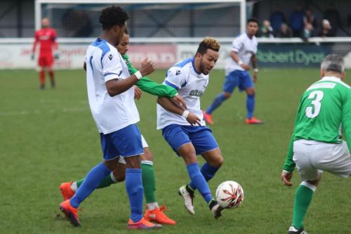 Enfields Tyler Campbell plays the ball forward