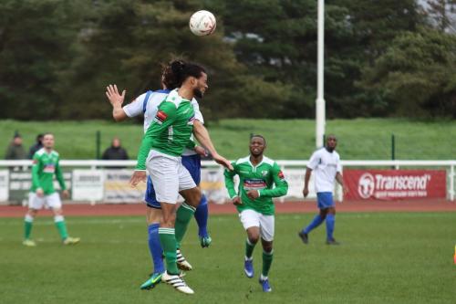 Leatherheads Yannis Ambroisine (green) challenges Harry Ottaway