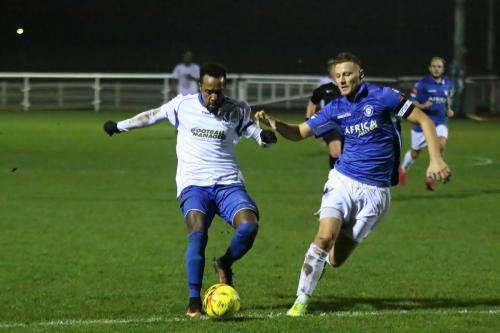 Enfields Bobby Devyne (L) and Lowestofts Ross Jarvis