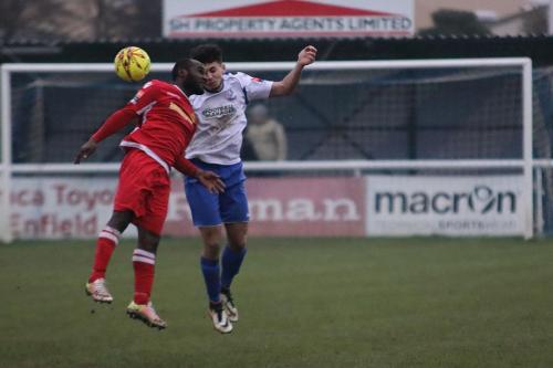 Mersthams Dean McDonald (L) and Enfields Samir Bihmoutine