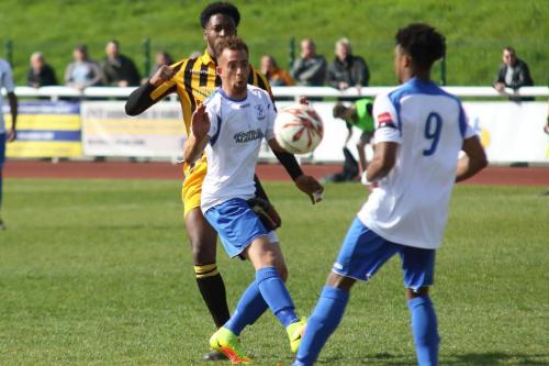 Enfields Scott Shulton and Dernell Wynter (9) and Folkestones Nathan Ferguson
