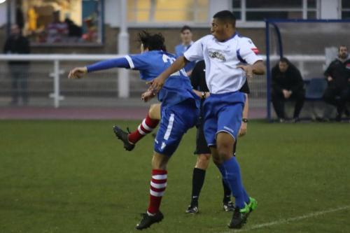 Enfields Jonathan Muleba (R) and Needhams Jack Curtis