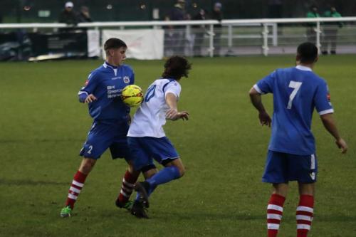 Needhams Jake Dye (L) and Luke Ingram and Enfields Harry Ottaway