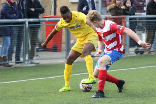 Enfields Karl Oliyide (L) and Harlows Charlie Dickens764