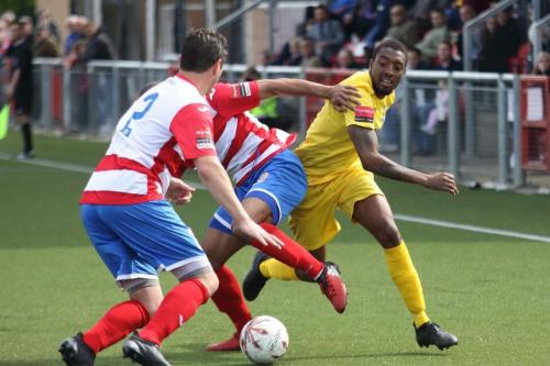 Enfields Ricky Gabriel and Harlows Craig Pope (L) and Jared Small