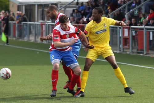 Enfields Ricky Gabriel and Harlows Craig Pope (front) and Jared Small