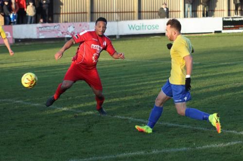 Scott Shulton (R) puts Enfield 1-0 ahead