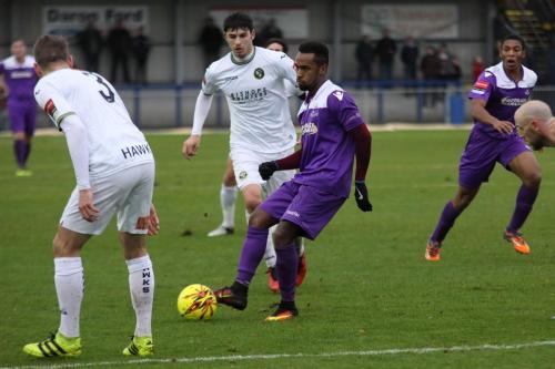 Enfields Bobby Devyne passes out to the wing