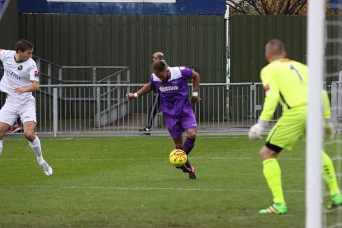 Enfields Tyler Campbell crosses to Harry Ottaway for the opening goal