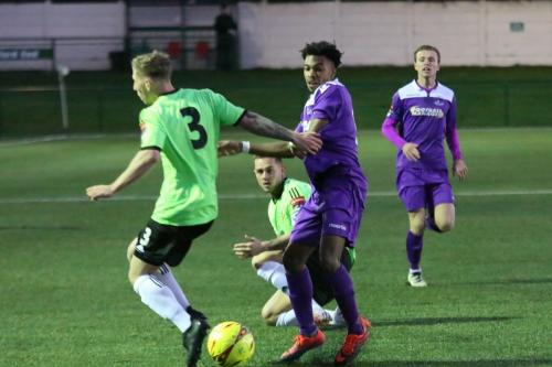 Hendons Oliver Sprague (3) challenges Dernell Wynter