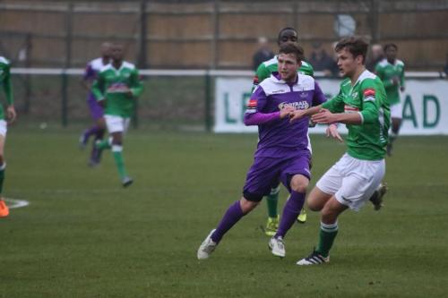 Enfields Billy Crook (L) and Leatherheads Rian Bray