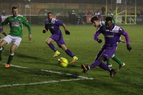 Enfields Bobby Devyne shoots across the  face of goal