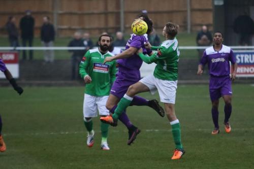 Enfields Harry Ottaway (purple) and Leatherheads Chris Parr